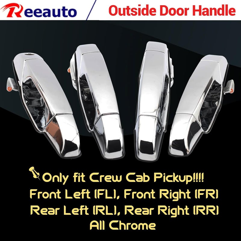 Reeauto Front Rear Left & Right Exterior Door Handle Compatible with 2007-2013 Silverado Suburban Tahoe Avalanche Sierra Yukon Cadillac Escalade, Replaces# Outside Door Handle, Chrome - Image 2